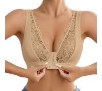TEPTDirio Front Fastening Bras for Women UK Plus Size Full Coverage Seamless Bra No Underwire Lace Sponge Cup Front Closure Bralette for Seniors Maximum Support Nursing Bras Comfortable Lace Bra