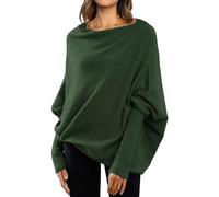 TEPTDirio Jumpers for Women UK Long Sleeve Ladies Jumpers Size 14 Casual Jumper Sweater Plus Size Fall Sweaters Asymmetric Draped Jumper Batwing Sleeve Off The Shoulder Sweater Slouchy Knit Pullover