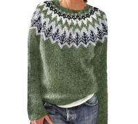 TEPTDirio Jumpers for Women UK Long Sleeve Plus Size Womens Sweaters Fairisle Norwegian Loose Crewneck Lightweight Cropped Jumpers Knitted Fair Isle Print Sweaters Winter Retro Fairisle Jumper Women