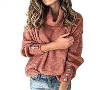 TEPTDirio Jumpers for Women UK Long Sleeve Women's Jumpers Turtleneck Lightweight Sweater Tops Plus Size Bow Solid Sleeve Collar Warm Casual Sweater Buttons Knitted Women Fashion Top Women's Blouse