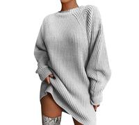 TEPTDirio Ladies Jumpers Long Sleeve Crewneck Sweaters for Women UK Mid Length Half Turtleneck Sweaters Long Soft Comy Sweatshirts Autumn Winter Loose Plus Size Tops for Women Grey