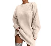 TEPTDirio Ladies Jumpers Long Sleeve Crewneck Sweaters for Women UK Mid Length Half Turtleneck Sweaters Long Soft Comy Sweatshirts Autumn Winter Loose Plus Size Tops for Women Beige