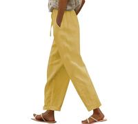 TEPTDirio Linen Trousers Womens Solid Color Yoga Pants for Women Straight Leg Pants Long Cotton Linen Elastic Waist Casual Slit Legs Plaid Trousers Women Elegant Womens Tracksuit Bottoms Gold