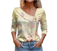 TEPTDirio Tops for Women UK Square Neck Ladies Fleece Tops Soft Long U-Neck Long Sleeve Tops Casual Blouse Slim Ladies Long Sleeve Tops Women Jumpers Travel Essentials Yellow