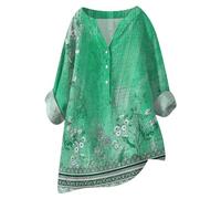 TEPTDirio Vintage Floral Print Plus Size Tops for Women 24/26 2024 New, Long Sleeve Button up Ladies Blouses V Neck Casual Loose Comfortable Womens Shirts and Blouses UK Womens Blouses