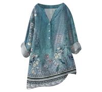 TEPTDirio Vintage Floral Print Plus Size Tops for Women 24/26 2024 New, Long Sleeve Button up Ladies Blouses V Neck Casual Loose Comfortable Womens Shirts and Blouses UK Womens Blouses