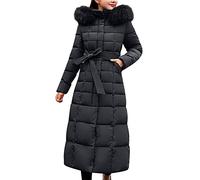 TEPTDirio Women's Down Maxi Winter Coat Long Hooded Puffer Quilted Parka Coat Extra Long Thickened Down Jacket Ladies Full Length Winter Jacket with Hood Fur Long Puffer Padded Coat