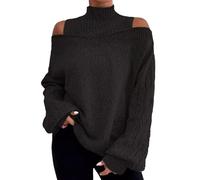 TEPTDirio Womens Jumpers Long Sleeve Plus Size Womens Sweaters 2025 Half Turtleneck Off Shoulder Sweaters Sleeve Eight Loose Slimming Jumpers Autumn Winter Oversized Women's Clothes Black