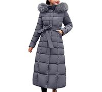 TEPTDirio Women's Long Quilted Coat Hooded Down Jackets Maxi Length Long Sleeve Puffer Jacket Padded Coat Windbreaker with Belt Ladies Plus Size Cardigan Tops Winter Warm Outerwear