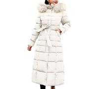 TEPTDirio Women's Long Quilted Coat Hooded Down Jackets Maxi Length Long Sleeve Puffer Jacket Padded Coat Windbreaker with Belt Ladies Plus Size Cardigan Tops Winter Warm Outerwear