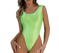 TEPTDirio Women's Sexy And Attractive Bright Face Smooth And Glossy T Shaped Crotch Tight Bodysuit Fun Underwear Sleeping Gown for Women with Zipper (Green, L)