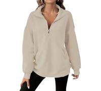TEPTDirio Womens Sweatshirt Long Sleeve Crew Neck Oversized Hoodie Women Plus Size Half Zip Loose Fit Sweatshirts Quarter Zip Clothes Fall Winter Casual Womens Top Beige