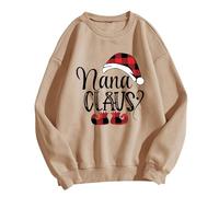 TEPTDirio Womens Sweatshirts Christmas Jumpers Nana Claus Letter Printed Tops Long Sleeve Crew Neck Pullover Blouse Shirts Holiday Party Top Xmas Ladies Loose Casual Sweater Tops