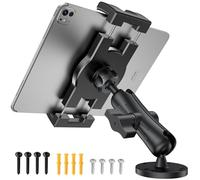 TeQable Industrial Tablet Mount for Truck&Vehicle, Heavy Duty Drill Base iPad Mount Holder for Car, Adjustable Aluminum Arm, Compatible w/ 4.7"-12.9" Devices, Perfect for Dashboard, Boats, Walls-Black