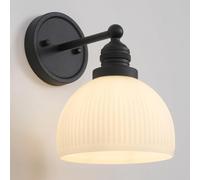 Teqinchy Black Wall Lights Vintage Bathroom Wall Sconce Milk Glass | Farmhouse,Bathroom Wall Light,Hardwired Indoor,Hand-Blown Thick Glass,for Mirror Living Room Kitchen Hallway,E27 Socket