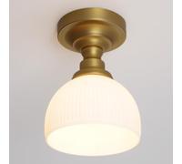Teqinchy Brass Gold Semi Flush Mount Ceiling Light with Milk Glass | Ceiling Lights,Hand-Blown Glass Shade,Hardwired,for Hallway Entryway Kitchen Laundry Room,220V E27 Base