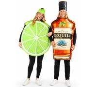 Tequila Bottle and Lime Couples Halloween Costumes 3PCS Funny Adult Set