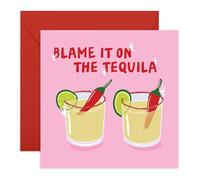 Tequila Cocktail Greeting Card - Blame It on the Tequila - Funny Birthday or Celebration Card for Friends, Bestie, Sister, Party Lovers, Adults - Comes with Stickers