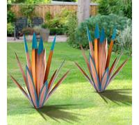 Tequila Rustic Sculpture, 2Pack DIY Rustic Hand Painted Metal Agave, Metal Agave Plant Home Decor, Garden Yard Sculpture Lawn Home Art Decoration Statue, Garden Ornaments Outdoor Decor (Small)