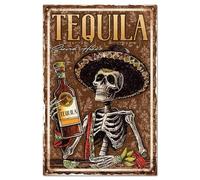 "Tequila Served Here" Mexican Skeleton Tequila Metal Tin Sign Tequila Alcohol Art Plaque Poster Wall Decor for Kitchen Bar Club Restaurant Cafe 8x12 Inch