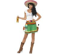 Smiffys Tequila Shooter Girl Costume, Green with Dress, Striped Belt and Belt with Holsters, Cowboys and Indians Fancy Dress, Western Dress Up Costumes