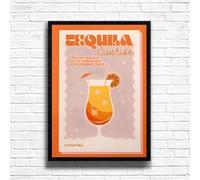 Tequila Sunrise - Vintage Cocktail Print, Home Bar Art Display - Retro Bar Decor for Home, Kitchen, Lounge - Ideal Poster for Cocktail Lovers, A4 A3 Home Decoration Wall Art Deco (A3 Framed (Black))