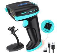 Tera 2D Barcode Scanner with Power Switch Battery Level Indicator Replaceable Battery Wall Mountable Stand 1D 2D QR Works with Bluetooth 2.4G Wireless USB Wired Bar Code Reader D6100 Blue