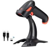 Tera 2D Bluetooth Wireless 1D 2D QR Barcode Scanner with Stand 3 in1 Bluetooth 2.4GHz Wireless and USB Wired Handheld Barcode Reader Image QR Bar Code Reader with Stand, HW0001,Orange