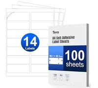 Tera A4 Address Shipping Stickers Labels: 99.1 x 38.1mm 14 Label Per Sheet 100 Sheets Self Adhesive Blank White Labels for Laser Inkjet Printers Handwriting Friendly Waterproof for Office Business Use