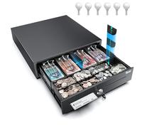 Tera Adjustable Cash Register Drawer 16": 4 Bill 8 Coin Tray with Removable Dividers 6 Keys Auto Open Key-Lock RJ12 Interface Media Slot for POS System Retail Business M415
