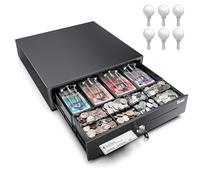 Tera Adjustable Cash Register Drawer 16": 4 Bill 8 Coin Tray with Removable Dividers 6 Keys Auto Open Key-Lock RJ12 Interface Media Slot for POS System Retail Business M415