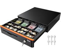 Tera Auto Open Cash Register (with 5 Keys) Till Drawer Box 4 Bill 8 Coin Cash Drawer Tray for POS System, Removable Coin Compartment 12V RJ12 Key-Lock, Media Slot for Shops Businesses