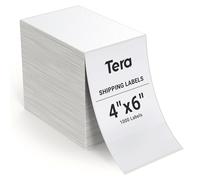 Tera BA0003 4"x6" Thermal Shipping Labels - Fanfold 1000 Labels/Stack, BPA & Smudge Free, Compatible for Various Printers, Permanent Adhesive