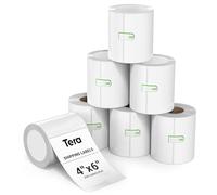 Tera BA0004 4"x6" Thermal Shipping Labels (250 Labels/Roll, 6 Rolls) BPA Free Smudge Free for Various Printers, Clear Printing Labels Permanent Adhesive Address Labels with Free Fragile Sign Stickers