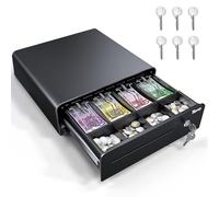 Tera Cash Drawer 13 Inches: Automatic Opening with 6 Keys Heavy Duty Design 4 Note Compartments 4 Coin Compartments Money Compartment Media Slot 24V RJ12 Key Lock POS Systems Small 335R Black