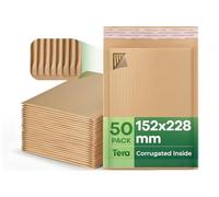 Tera Eco-Friendly Corrugated Padded Envelopes: A5 50 Pack 80gsm Thickened Kraft Paper with Self Seal Strong Compression Resistance for Cosmetics Accessories Electronics Small Business Packaging