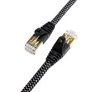 Tera Grand - CAT7 10 Gigabit Ethernet Ultra Flat Patch Cable for Modem Router LAN Network - Built with Gold Plated & Shielded RJ45 Connectors and Nylon Braided Jacket, 12 Feet Black & White