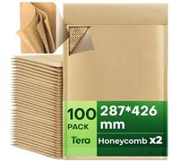 Tera Honeycomb Padded Paper Envelopes: A3 100pcs 28.7 x 42.5 cm Eco Friendly 4-Layer Self-Seal Biodegradable Compostable Recyclable Kraft Paper Great for Jewellery Business Shipping Bag