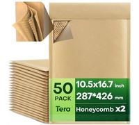 Tera Honeycomb Padded Paper Envelopes: A3 50 pcs 28.7 x 42.5 cm Eco Friendly 4-Layer Self-Seal Biodegradable Compostable Recyclable Kraft Paper Great for Jewelry Makeup Small Business Shipping Bags
