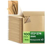 Tera Honeycomb Padded Paper Envelopes: A5 100pcs 172 x 274 mm Eco Friendly 4-Layer Self-Seal Biodegradable Compostable Recyclable Kraft Paper Great for Jewellry Makeup Small Business Shipping Bags