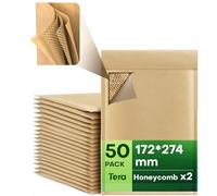 Tera Honeycomb Padded Paper Envelopes: A5 50pcs 172 x 274 mm Eco Friendly 4-Layer Self-Seal Biodegradable Compostable Recyclable Kraft Paper Great for Jewelry Makeup Small Business Shipping Bags