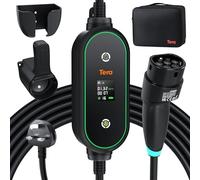 Tera Portable EV Charger Type 2: 3kW IP66 Adjustable 6A/8A/10A/13A UK 3 Pin Plug Electric Car Charger 6M Charging Cable EV Charger for up to 5H Delay Time 2.0'' LCD Screen with Cable Holder & Bag P03