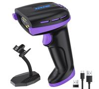 Tera Pro Barcode Scanner with Power Switch Battery Level Indicator 4400mAh Replaceable Battery Wall Mountable Stand 1D 2D QR Works with Bluetooth 2.4G Wireless USB Wired Bar Code Reader D6100 Purple
