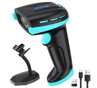 Tera Pro Barcode Scanner with Power Switch Battery Level Indicator 4400mAh Replaceable Battery Wall Mountable Stand 1D 2D QR Works with Bluetooth 2.4G Wireless USB Wired Bar Code Reader D6100 Blue