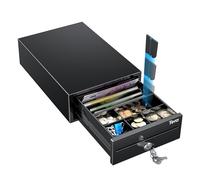 Tera Small Cash Drawer Register Cash Tray Adjustable: 20.8 × 30 × 9.8 cm with 4 Note Compartments 6 Coin Compartments Check Slot 2 Keys RJ12 Connector for POS Cash System Retail Supermarket 208