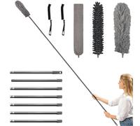 Terafeels 122in / 310 cm 5 Pack Cleaning kit,Feather Duster Extendable for Cleaning, Long Handled Duster on a Stick, 2 Cleaning Brushes, Cobweb Brush Extendable (Grey)