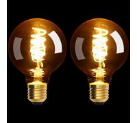 Terafeels 2 Pack E27 Vintage LED Light Bulbs, G80, 4W, Spiral Filament, 2700K Warm White Glow, Amber Glass, Dimmable Edison Screw in Light Bulb