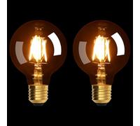 Terafeels 2 Pack E27 Vintage LED Light Bulbs, G80, 4W, Straight Filament, 2200K Warm Yellow Glow, Amber Glass, Dimmable Edison Screw in Light Bulb