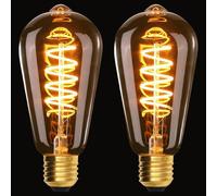 Terafeels 2 Pack E27 Vintage LED Light Bulbs, ST64, 4W, 220-240V, Spiral Filament, 2200K Warm Yellow Glow, Amber Glass, Dimmable Edison Screw in Light Bulb