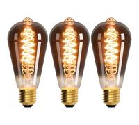 Terafeels 3 Pack E27 Screw Bulbs, ST64, 4W, 220-240V, 2200K Warm Yellow Glow, Grey Glass,Spiral Filament, Dimmable LED Vintage Light Bulb